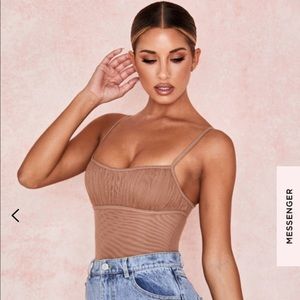 Posy - Taupe Ruche Mesh Bodysuit